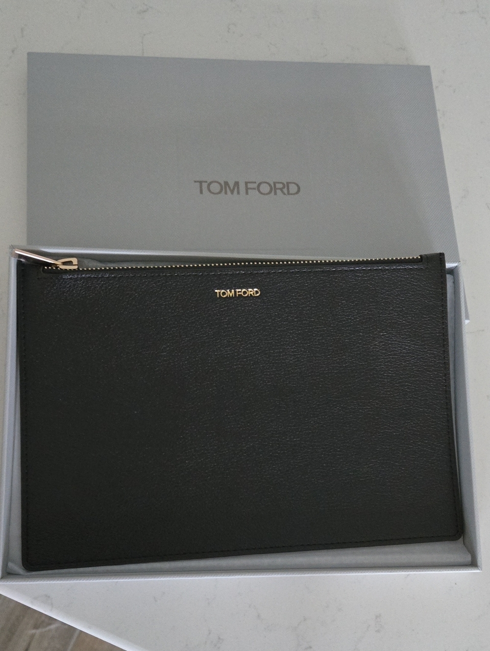 New In Box Never Used Tom Ford Pouch Clutch Zipper Pouch w/ Gold Logo Tom Ford